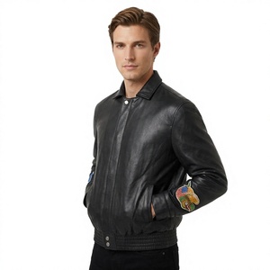 Blouson universitaire en cuir chaud pour homme, décontracté, à fermeture éclair, chauffant, teint uni - Product Image 4