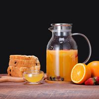 Carafe en verre grande capacité résistante à la chaleur avec poignée, couvercle en acier inoxydable de qualité alimentaire, compatible réfrigérateur, pour la maison
