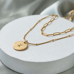 สร้อยคอผู้หญิง ดีไซน์สองชั้น ชุบทอง 18k สแตนเลสสตีลกันน้ำ ไม่หมอง พร้อมโลโก้สั่งทำพิเศษจากโรงงาน - Product Image 4