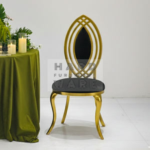 Cadeiras de Banquete para Casamento em Veludo Preto Real com Aço Inoxidável Dourado para Noivos - Product Image 1