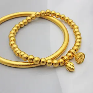 Wholesale Round Double Layer Ladies Bracelet Plating 24k Alluvial Gold Frosting Bangles