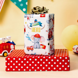 Cartoon fire engine and baby elephant pattern gift wrapping <b>paper</b> <b>Red</b> polka dot children gift wrapping <b>paper</b> Customizable - Product Image 5