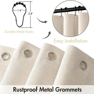 Rideau de douche en tissu mélangé de <span class=keywords><strong>lin</strong></span> de luxe avec bord ondulé Polyester imperméable populaire 12 crochets noirs pour une utilisation classique dans la salle de bain - Product Image 4