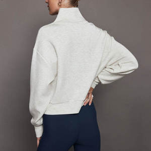Custom Knitted Cotton Half Zipper Long Sleeve Hooded <b>Women</b> Pullover Windproof Casual Summer Sweatshirt - Product Image 2