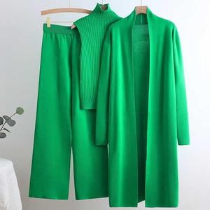 <b>Spring</b> Autumn Women's Casual Solid 3 Piece <b>Cardigan</b> Tracksuit Set Breathable Knitted Pant Vintage Fashion Relaxed Fit - Product Image 6