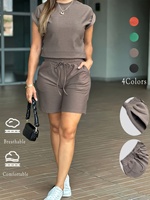 Ensemble décontracté d'été pour femme : short et haut à manches courtes avec taille élastique – L'indispensable pour l'été