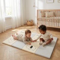 Tapis de jeu pour bébé 6 volets illustré animaux scandinaves Ours Éléphant, Tapis d'éveil éducatif Duo XPE Gris Crème