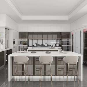 Cuisine moderne sur mesure à finition brillante, armoires modulaires en contreplaqué avec panneau mélaminé pour appartements avec accessoire évier - Product Image 1