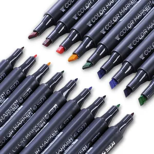 Conjunto de canetas marcadoras artes para estudantes, material PP certificado com MSDS, 12 cores à base de álcool, ponta fina