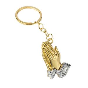 Ciondolo alla Moda con Mani Intrecciate in Preghiera per Buddha, Portachiavi Hip-hop in Lega di Zinco, Metallo Argento e Oro - Product Image 6
