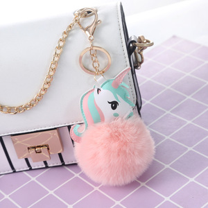 Stock promotionnel de haute qualité <span class=keywords><strong>porte</strong></span>-clés en peluche <span class=keywords><strong>licorne</strong></span> drôle <span class=keywords><strong>porte</strong></span>-clés de voiture en forme de boule souple avec <span class=keywords><strong>pompon</strong></span> animal mignon - Product Image 3