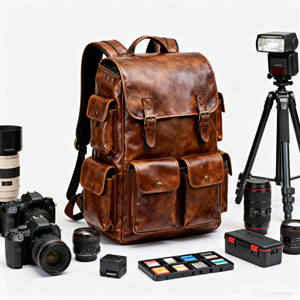 Рюкзак для фотокамеры DSLR из винтажной веганской кожи от производителя OEM, с большой мягкой подкладкой, для уличных фотографов, походов и повседневных прогулок - Product Image 3