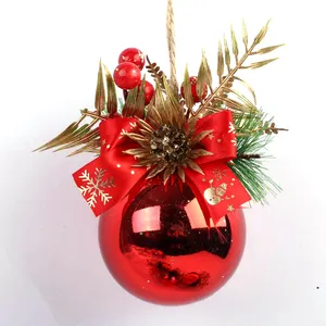 Decoração de Natal de luxo, ornamento de árvore de Natal, bolha com agulha de pinho, flor vermelha, bola brilhante