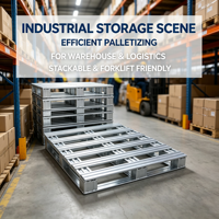 Palettes en acier robustes empilables pour entrepôt, utilisation industrielle, transport, logistique, longue durée de vie