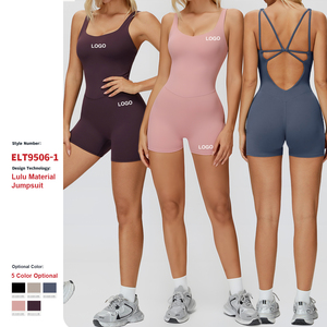 Traje de Yoga de Una Pieza Ajustado con Tirantes Cruzados y Logotipo Personalizado, Conjunto Deportivo para <span class=keywords><strong>Mujer</strong></span> - Product Image 1