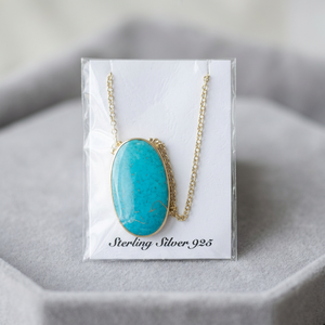 Parures de bijoux artisanales en argent sterling 925 avec pierres précieuses, collier en turquoise, pendentif ovale naturel simple, détails élégants, style moderne - Product Image 3