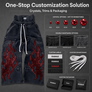 <span class=keywords><strong>Pantaloni</strong></span> Sportivi RAMAX da Uomo con Strass Fiamma Rossa, 500g, Neri Lavati, Doppio Elastico in Vita, Joggers, Fornitore all'Ingrosso - Product Image 4