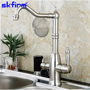 SKfirm Retro Classic Double Handle 3 Way Brushed Copper Kitchen Faucet