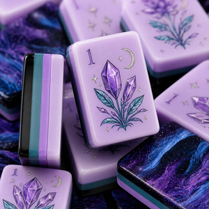 Ensemble de Mahjong en Acrylique Violet Lilas Esthétique Personnalisé, Tuiles de Jeu Haut de Gamme Gravées Motifs Botaniques avec Boîte de Rangement - Product Image 3