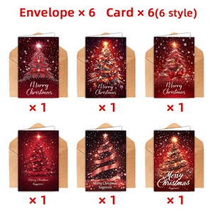 Perlengkapan Natal 12/24 Pcs 6 Desain Pohon Natal Berbeda Kartu Ucapan Natal dengan Amplop Set Kartu Selamat Natal - Product Image 5