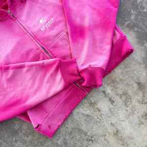 เสื้อฟลีซผ้าฝ้ายแท้ 100% คุณภาพสูง ย้อมเส้นด้าย ล้างสีแบบ Acid Wash ซิปหน้า ขาดเซอร์ๆ ลายพิมพ์ฤดูหนาว ปักลาย ขนาดโอเวอร์ไซส์ กันน้ำ - Product Image 3