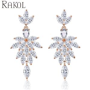 RAKOL EP2168 Luxury High-Quality Jewelry Leaf-Shaped Crystal Zircon Brass Earrings Set Delivery - Product Image 4