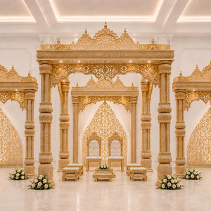 Mandap Haveli para Bodas Indias con Tres Pilares de Madera, Majestuoso Mandap Real de Tres Pilares, Mandap de Lujo Tallado a Mano en Madera, Reino Unido - Product Image 1