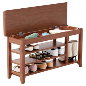 <span class=keywords><strong>Banc</strong></span> à <span class=keywords><strong>chaussures</strong></span> réglable avec rangement supérieur dissimulé, en bois massif, capacité de 250 kg, idéal pour entrée et chambre - Product Image 6