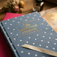 Carnet de gratitude LABON à pois, couverture rigide en tissu, A5, guidé, pour la réflexion personnelle, la motivation, journal quotidien non daté, pour la pleine conscience