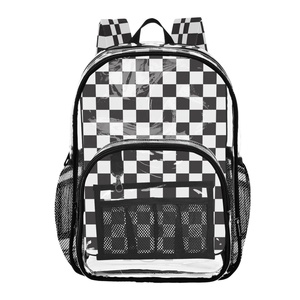 Unisex <b>Black</b>/White Checked Design Heavy Duty Clear 16" Clear Backpack Transparent Travel Casual Backpack with <b>Black</b> Trim - Product Image 1