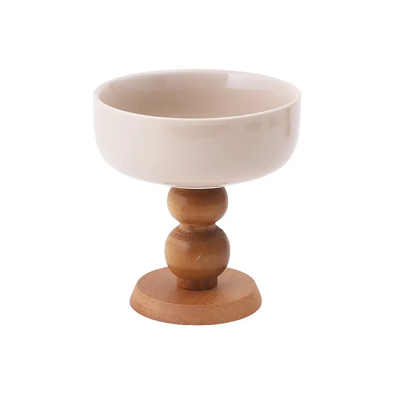 Solhui Retro, venta al por mayor, taza de café de cerámica, copa de madera de tallo corto, cuenco de helado, tazas de cerámica