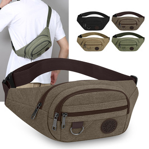 Canvas Waist Bag For Men Brown Khaki Army Green Black Simple Casual Outdoor Chest Crossbody Shoulder Bag Breathable Wear - Product Image 1