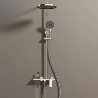Système de douche thermostatique mural en laiton chromé pour hôtel, avec douchette à main, barre coulissante et haute pression, pour salle de bain complète