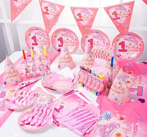 Горячая Распродажа розовая детская шляпа для девочек на 1-й День рождения Сувениры темы баннер набор для вечеринки детские украшения для 1-го дня рождения для детей