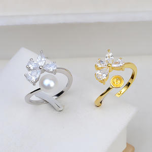 S925 Silver Adjustable Female Finger <b>Ring</b> Lucky Grass <b>Pearl</b> Accessory Open Style Inlay Fashionable Living <b>Ring</b> for 11 Sizes - Product Image 1