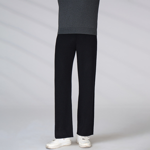 Pantalon en maille de laine et cachemire mélangée pour homme, coupe large, noir, haut de gamme, avec logo personnalisé, vente en gros - Product Image 4