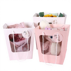 Factory Custom White Cardstock UV Printing Transparent Trapezoid Window Sweetheart Tote <b>Bag</b> Party Favor Gift <b>Bag</b> - Product Image 2