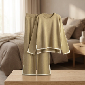 FOXA Women's Knit Sweater Set Long Sleeve <b>Top</b> Wide Leg Pants Breathable Fall Winter Lounge Outfit Two Piece 83% <b>Viscose</b> - Product Image 3