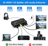 Répartiteur HDMI 4K Extracteur audio 1x2 Port 1 entrée 2 sorties avec prise audio 3.5mm Coaxial SPDIF Extrait audio HDCP 2.2 pour PS4 PS5 Xbox