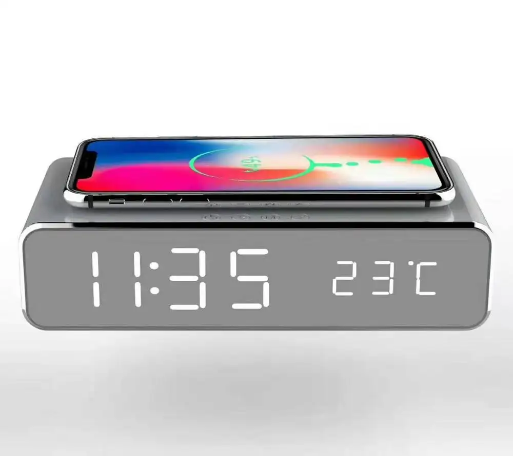 Intelligent design LED display Fast Wireless Charger with Clock temperature display mobile phone quick Charging clock charger