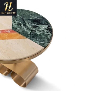 Tavolo <span class=keywords><strong>da</strong></span> caffè in marmo di lusso in acciaio inossidabile italiano per soggiorno casa Parquet rotondo tavolino basso - Product Image 5