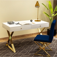 Bureau de travail à domicile en bois massif, design italien contemporain moderne, pliable et extensible, avec structure en acier inoxydable doré