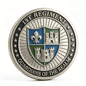 Badge du 1er Régiment Gardiens du Royaume, en alliage de zinc plaqué argent, emblème circulaire, émail dur, impression en relief, souvenir - Product Image 1