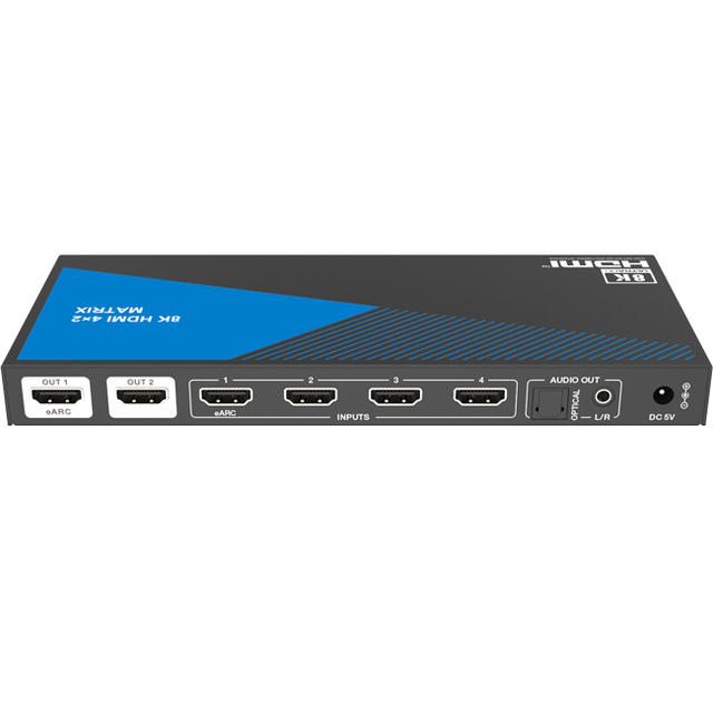4x2 8K UHD HDMI 2.1 Matrix Switcher with Auto Downscaling and Audio De-embedder for Home Theatre System