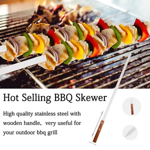 Bbq Grills Large Flat Barbecue Metal Stainless Steel Kebab Skewers With Long Handle