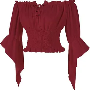 Chemisier paysan Echo Renaissance pour <span class=keywords><strong>femme</strong></span>, à manches trompette, style Steampunk, <span class=keywords><strong>Pirate</strong></span>, Médiéval, pour Cosplay, Haut Corset - Product Image 1