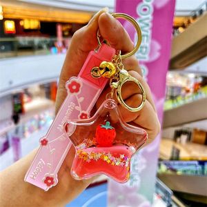 Creative Liquid Quicksand Handbag Accessories Keychain Pendant Small Gift Acrylic Keyrings <b>Floating</b> Strawberry Liquid Keychains - Product Image 6