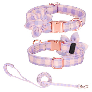Collar de algodón para perros y gatos, correa de Color contrastante con hebilla dorada y nudo de flor extraíble, correas y collares para mascotas - Product Image 3