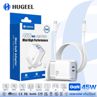 Chargeur GaN 45W en gros, adaptateur Type-C, charge rapide PD, certifié UKCA CE GS, chargeur USB-C portable pour téléphone et ordinateur portable, kit de câbles de charge