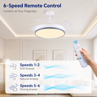 Ventilateur de plafond moderne avec éclairage LED, télécommande, pales rétractables invisibles, moteur DC, pour chambre et salle à manger